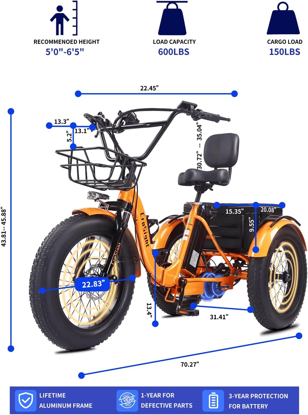 CroSight 2.0 Pro Smart Bluetooth Rear-Drive Electric Trike