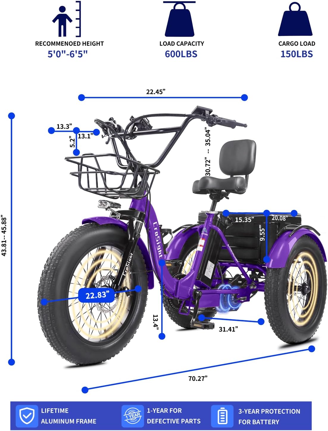 CroSight 2.0 Pro Smart Bluetooth Rear-Drive Electric Trike