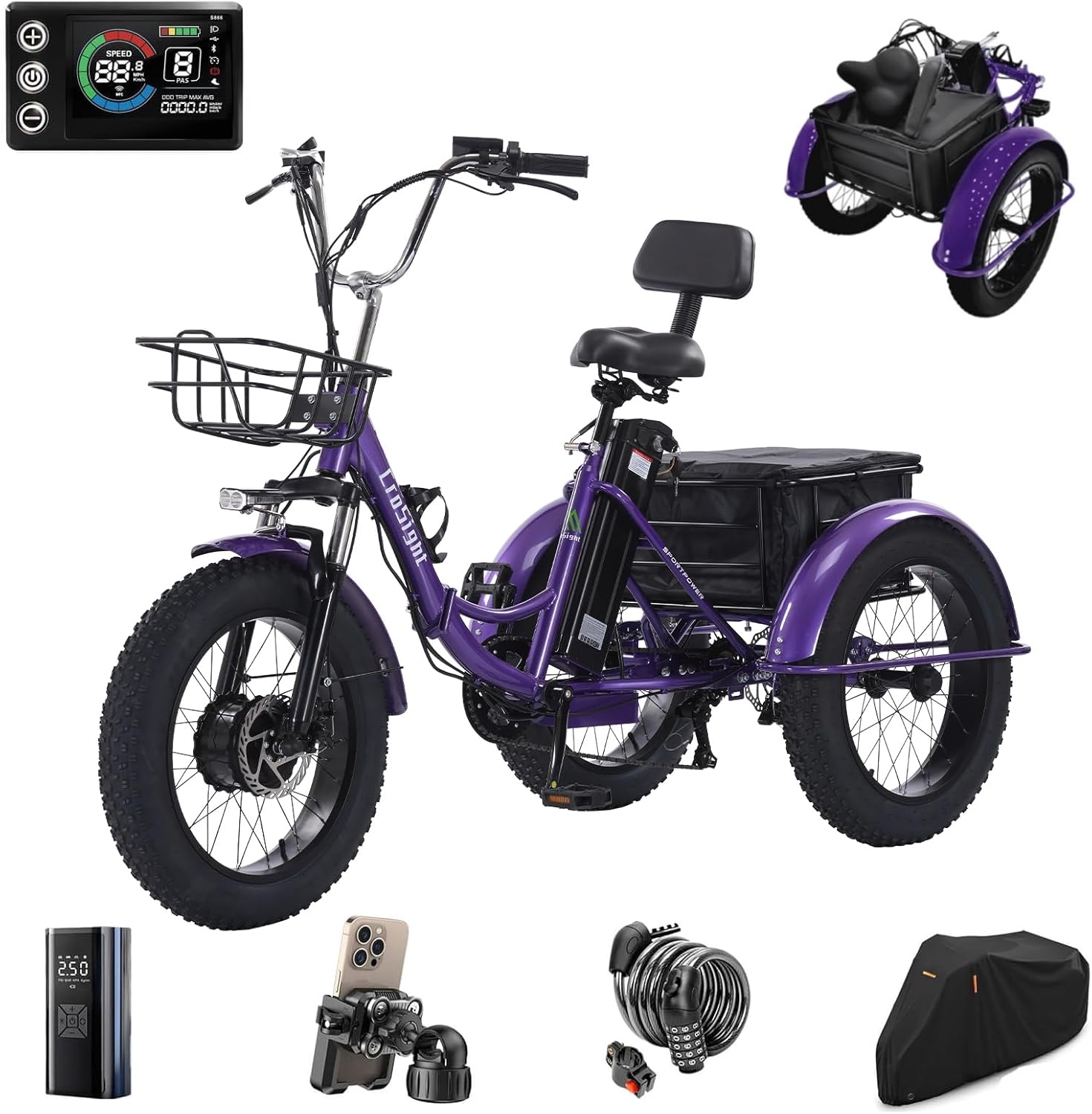 CroSight 1.0 Foldable Fat Tire Electric Trike for Adults