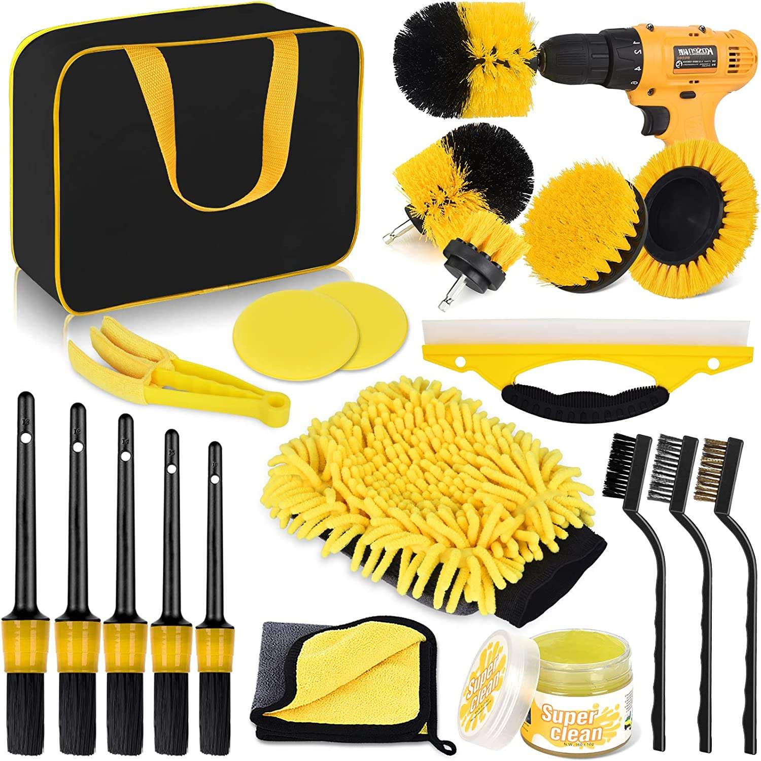 20PCS Auto Detailing Brush Drill Cleaning Set, Car Cleaning Tools Kit for Interior & Wheels