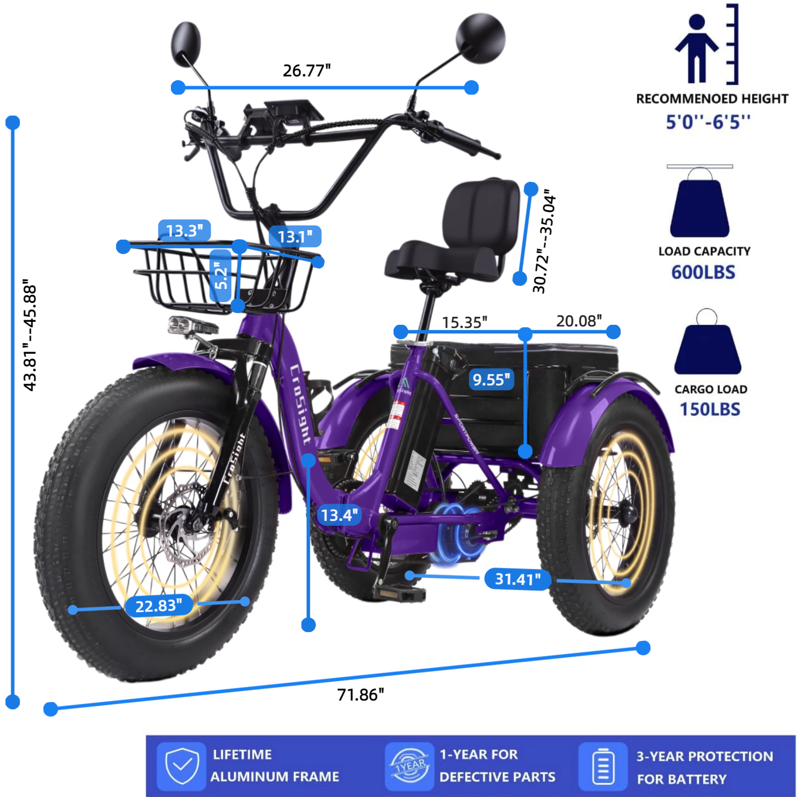 Triciclo elétrico dobrável inteligente CroSight 2.0 com Bluetooth