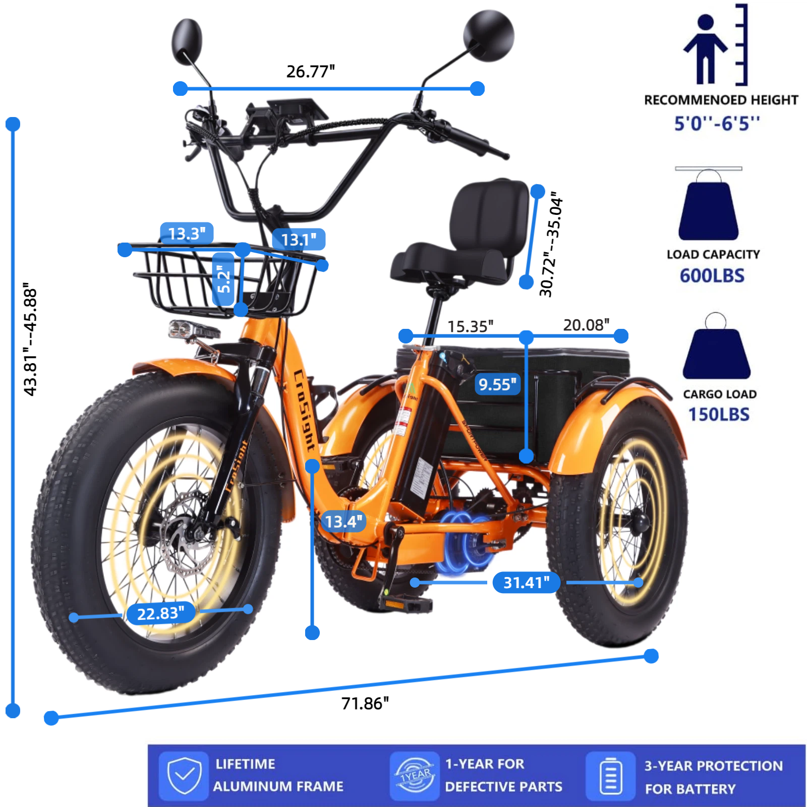 Triciclo elétrico dobrável inteligente CroSight 2.0 com Bluetooth