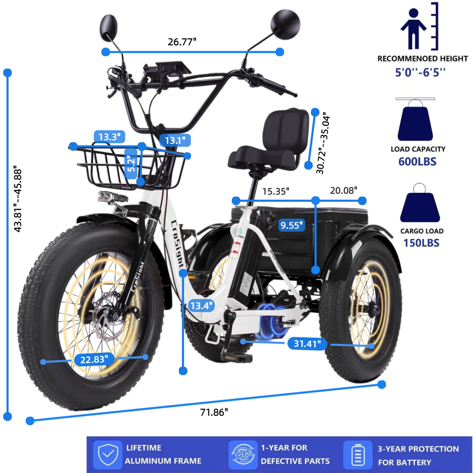 Triciclo elétrico dobrável inteligente CroSight 2.0 com Bluetooth