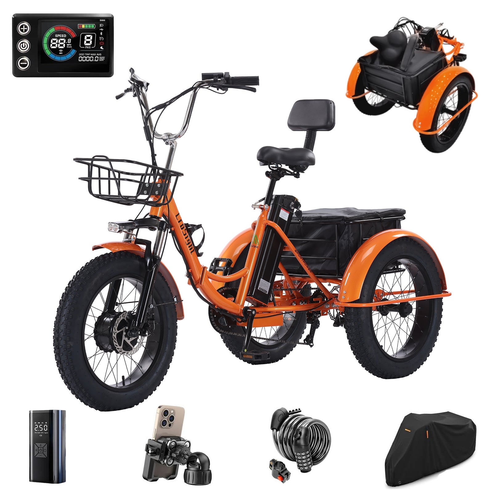 CroSight 1.0 Electric Tricycle for Adults, 20"x4" Fat Tire Electric Trike,Peak 1700W 48V 20Ah,3 Wheel Folding Electric Tricycle, 22MPH 75KM 7 Speed Bicycle