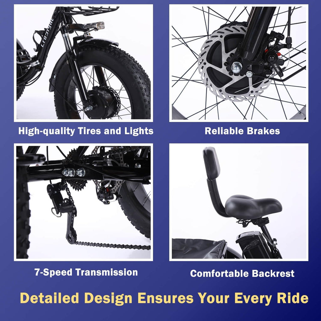 Electric Tricycle for Adults, 20"x4" Fat Tire Electric Trike,750W(Peak 1700W) 48V 20Ah,3 Wheel Folding Electric Tricycle, 22MPH 75KM 7 Speed Bicycle