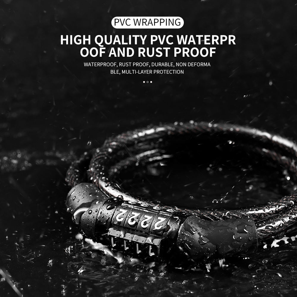 4-Digit Combination Cable Lock, Waterproof Anti-Theft Wheel Lock for Bike, Bicycle & Tricycle