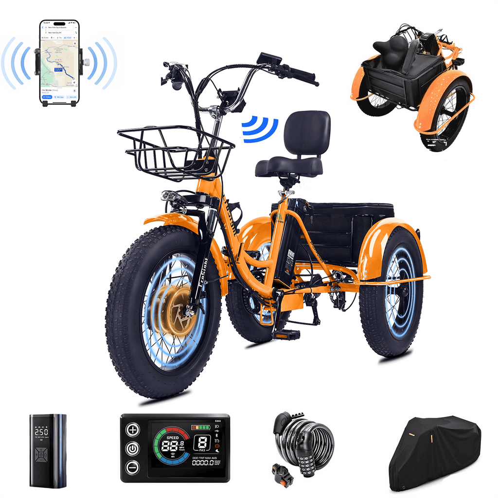 CroSight TX Pro Electric Tricycle for Adults, 20"x4" Fat Tire Folding Electric Trike, 48V 20Ah Long-Range Battery, 1700W Peak Motor, Bluetooth Speaker, USB Port, 22MPH 75KM 7 Speed, 3 Wheel E-Trike