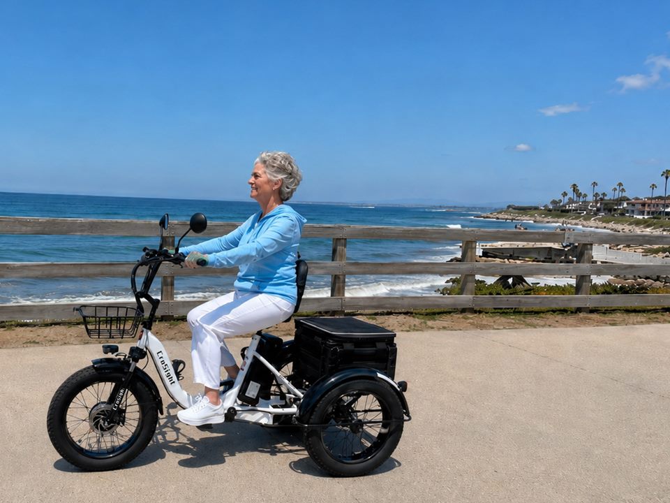 CroSight rider beside the ocean boardwalk